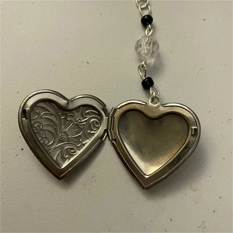 Handmade Heart Locket Rosary Style Necklace