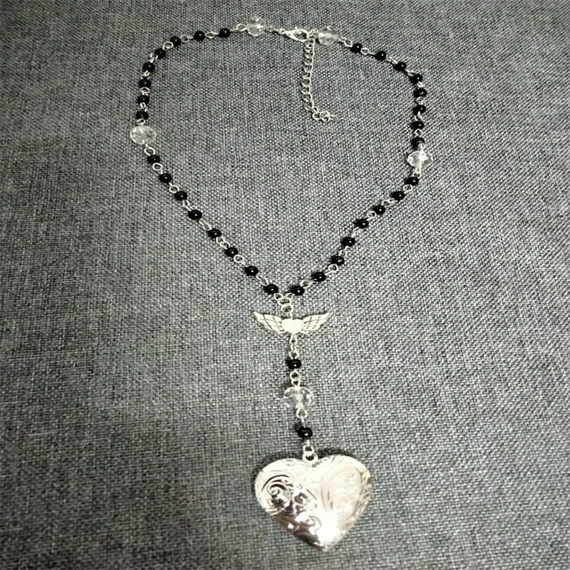 Handmade Heart Locket Rosary Style Necklace