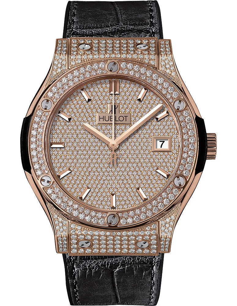 Hublot Classic Fusion Diamond Pave Dial 18K Rose Gold Automatic Men's Watch 511.OX.9010.LR.1704