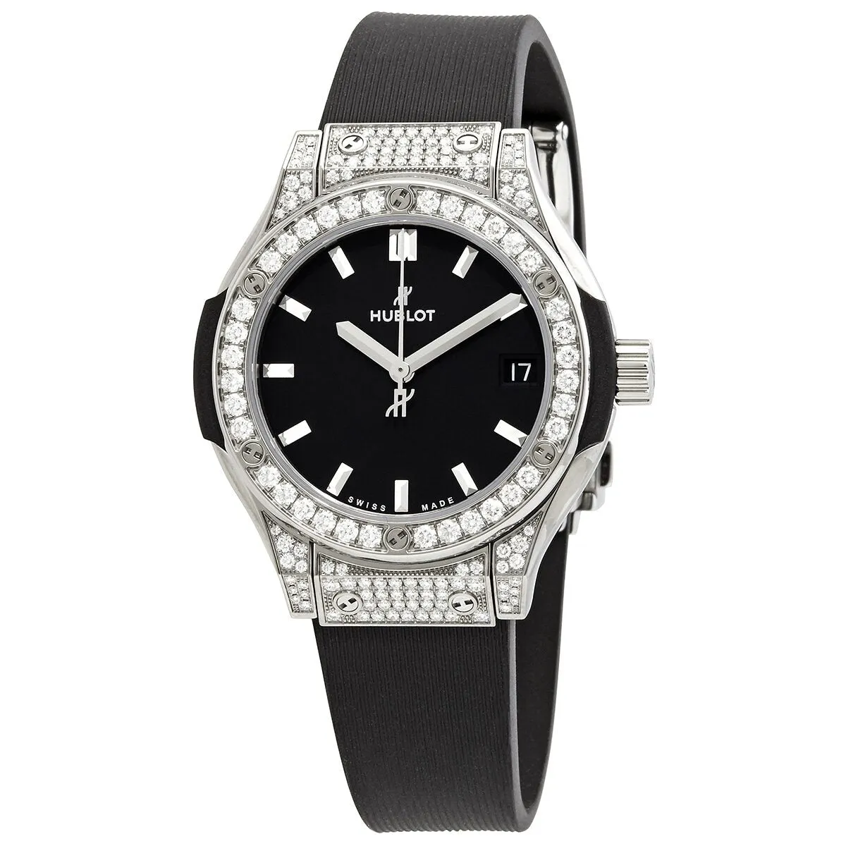 Hublot Classic Fusion Mat Black Dial Diamonds Ladies Watch 581.NX.1171.RX.1704