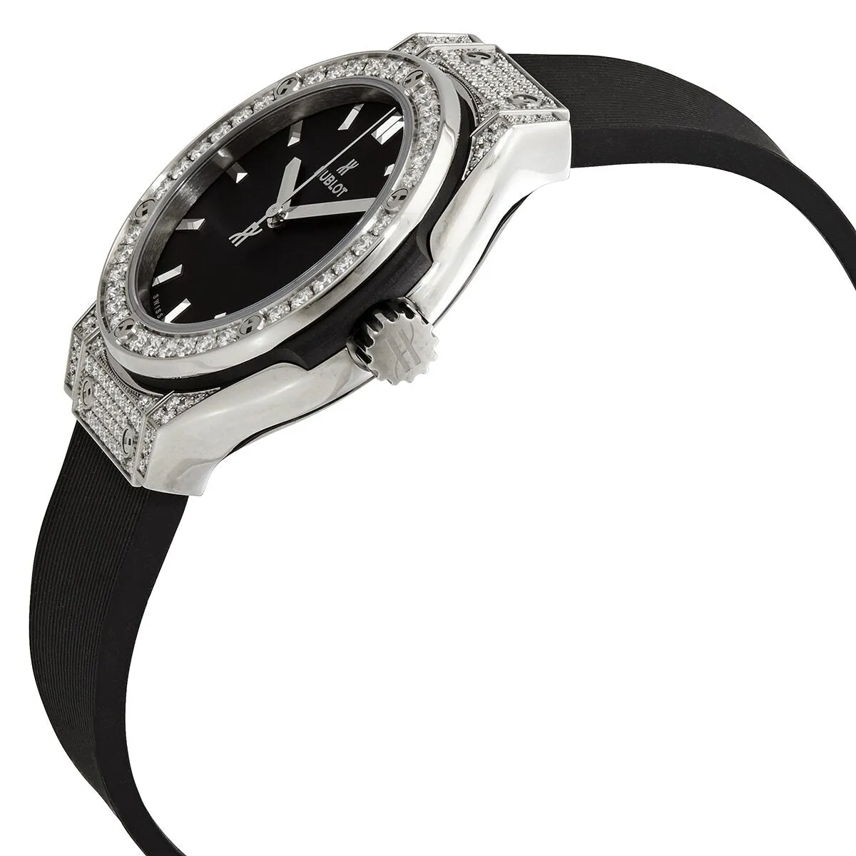 Hublot Classic Fusion Mat Black Dial Diamonds Ladies Watch 581.NX.1171.RX.1704