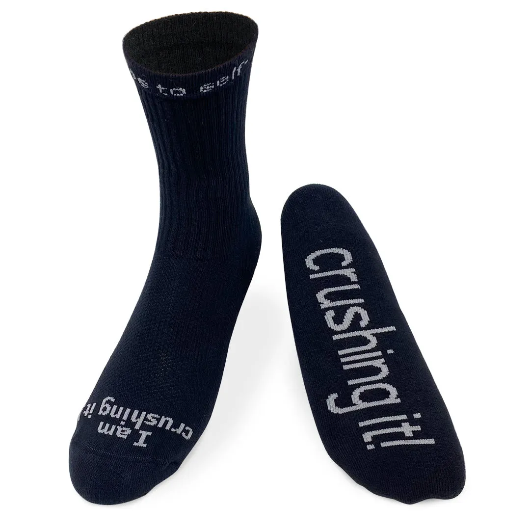 I am crushing it™ black crew socks