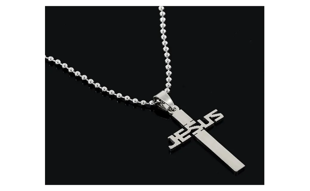 Jesus Cross Pendant Bead Chain Necklace For Both Men Women