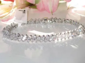 Jewellery Kingdom Ladies 7 Inch 15 Carat Rhodium Marquise Tennis Bracelet (Silver)