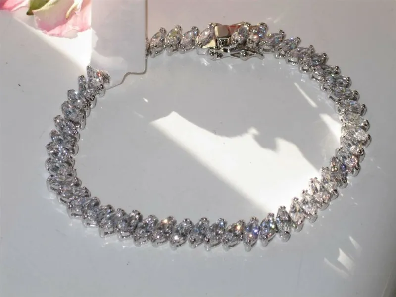 Jewellery Kingdom Ladies 7 Inch 15 Carat Rhodium Marquise Tennis Bracelet (Silver)