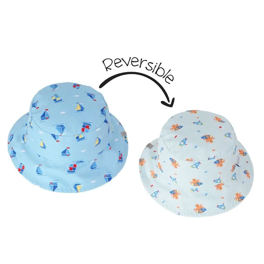 Kids UPF50  Patterned Sun Hat - Sailboat/Submarine