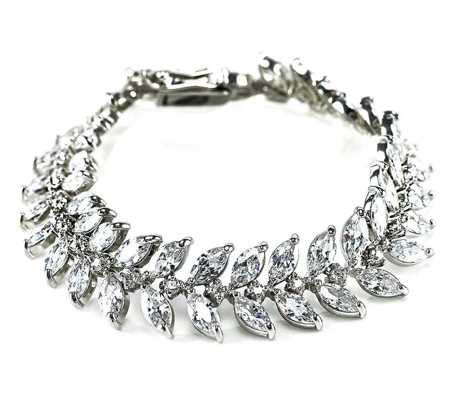 Laurel Cubic Zirconia Leaf Bridal Bracelet