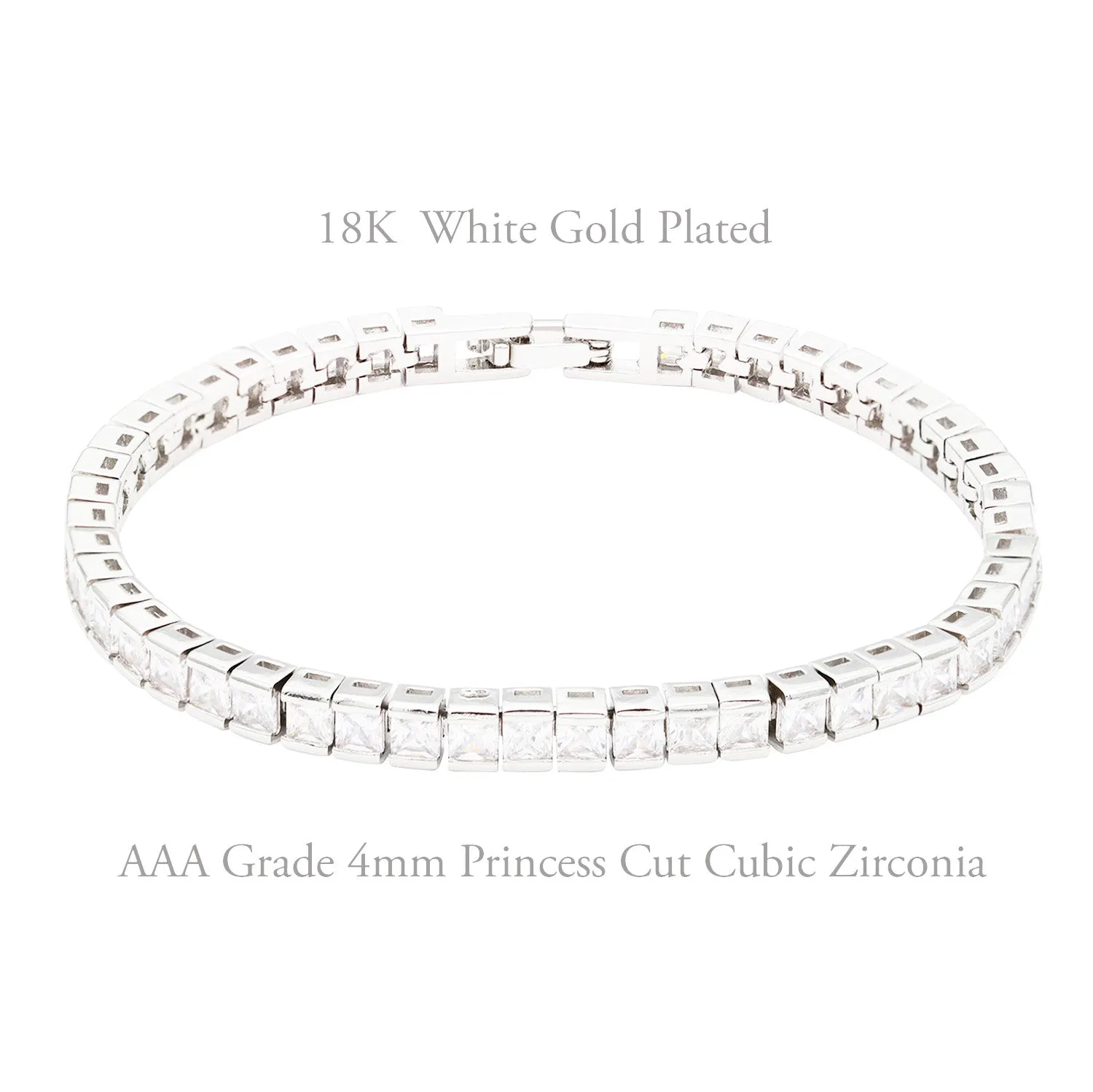 Lavencious 4mm Clear Princess Cut AAA Cubic Zirconia Tennis Bracelets