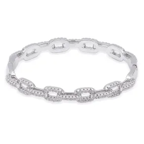 Lavencious Rhodium Plated Modern Style Cubic Zirconia Pave Link Eternity Hinged Bangle