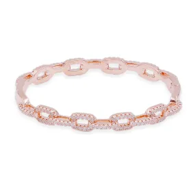 Lavencious Rose Gold Plated Modern Style Cubic Zirconia Pave Link Eternity Hinged Bangle