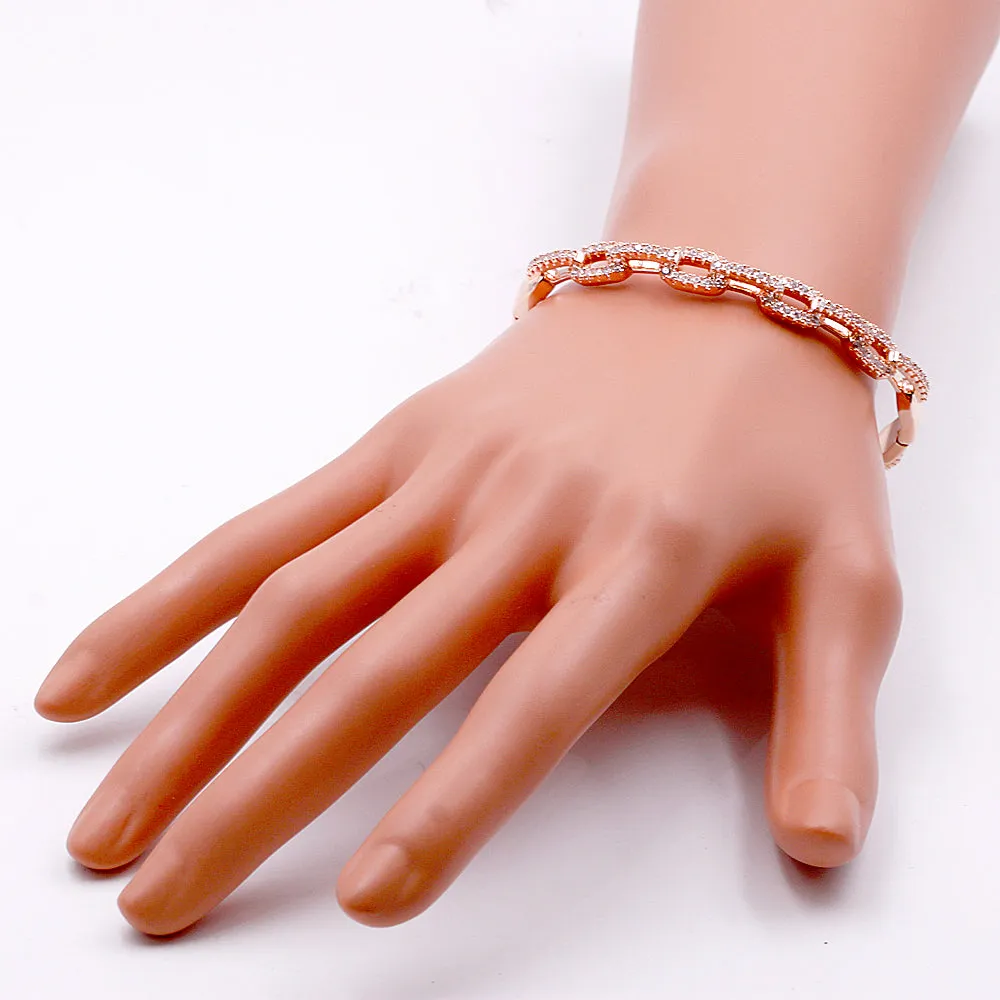 Lavencious Rose Gold Plated Modern Style Cubic Zirconia Pave Link Eternity Hinged Bangle