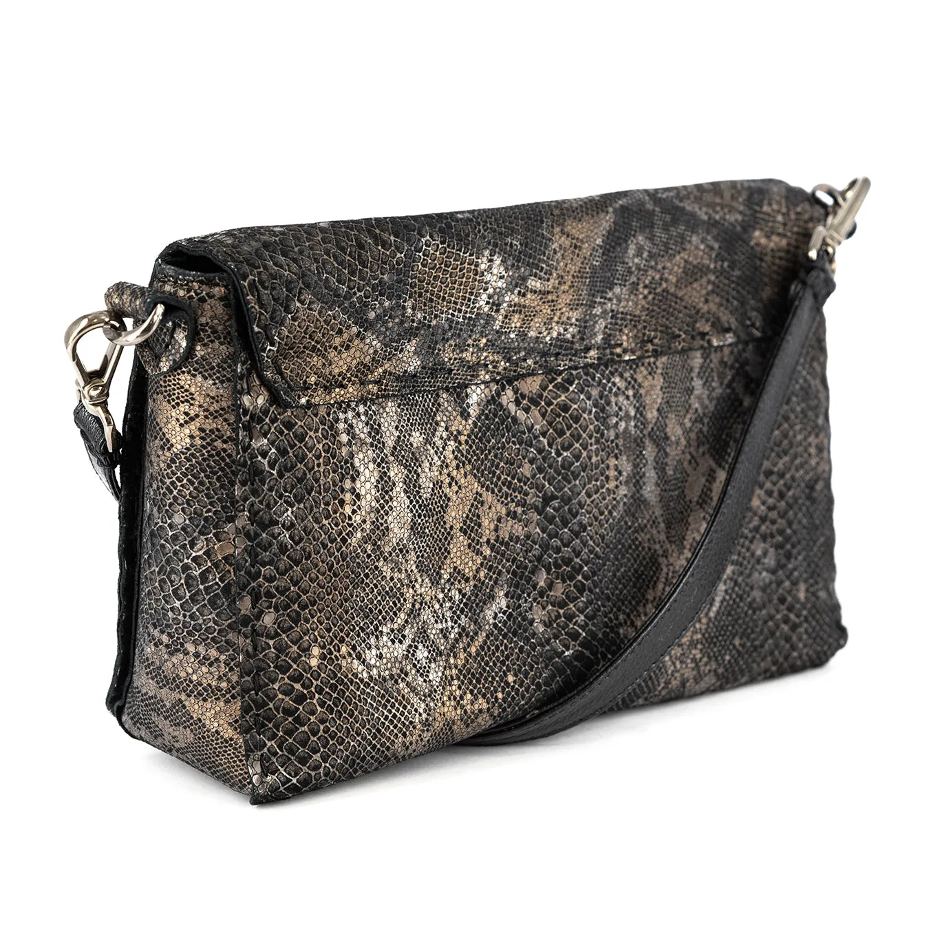 Liana : Ladies Leather Crossbody Handbag in Nero Rockafella & Black Cayak