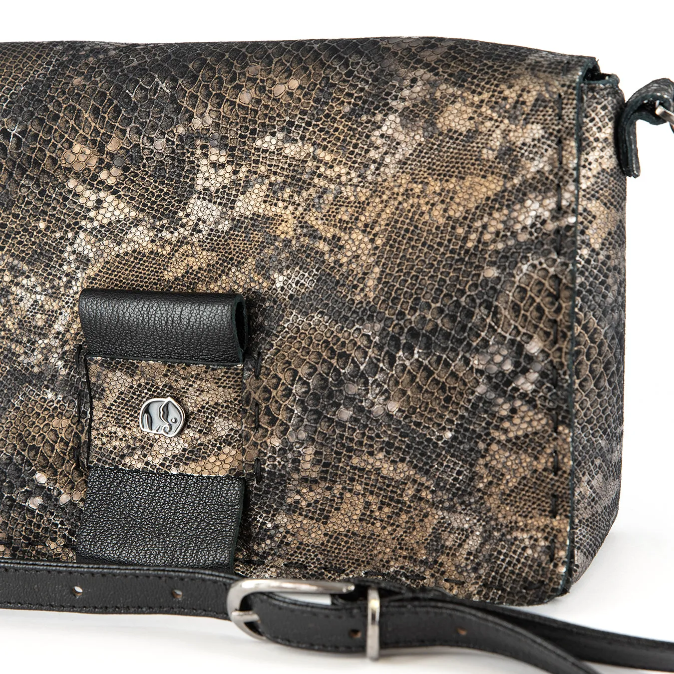 Liana : Ladies Leather Crossbody Handbag in Nero Rockafella & Black Cayak