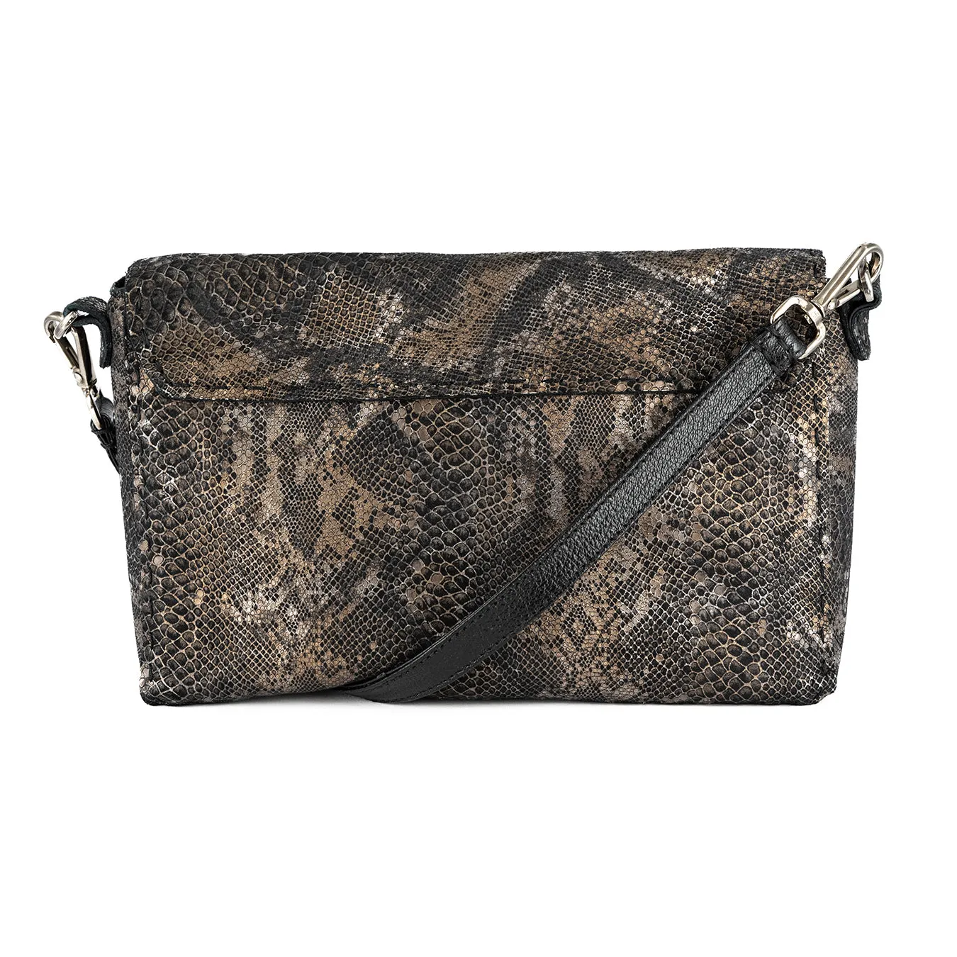 Liana : Ladies Leather Crossbody Handbag in Nero Rockafella & Black Cayak