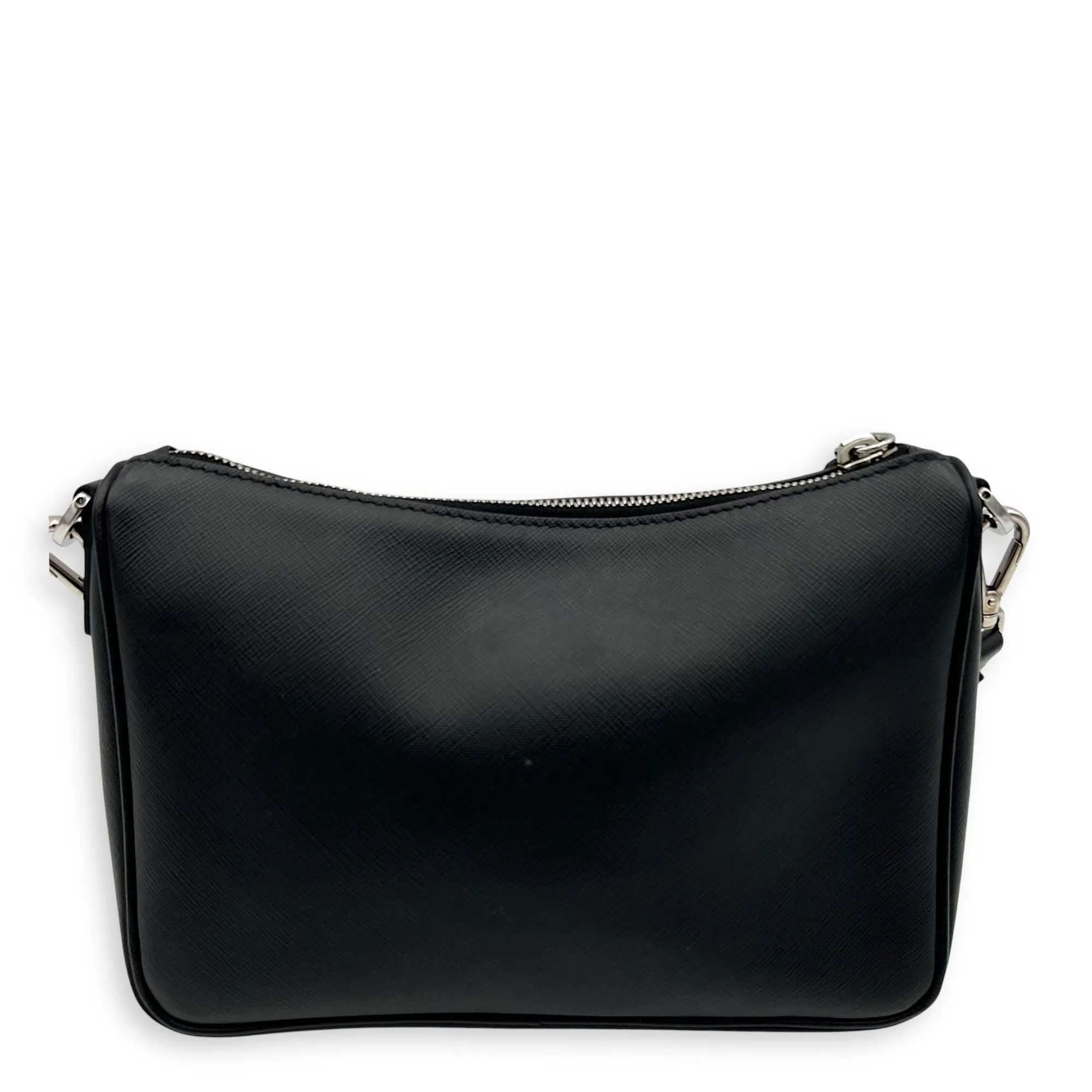 Logo Black Crossbody Bag in Saffiano Leather, Silver hardware