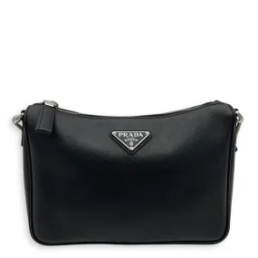 Logo Black Crossbody Bag in Saffiano Leather, Silver hardware