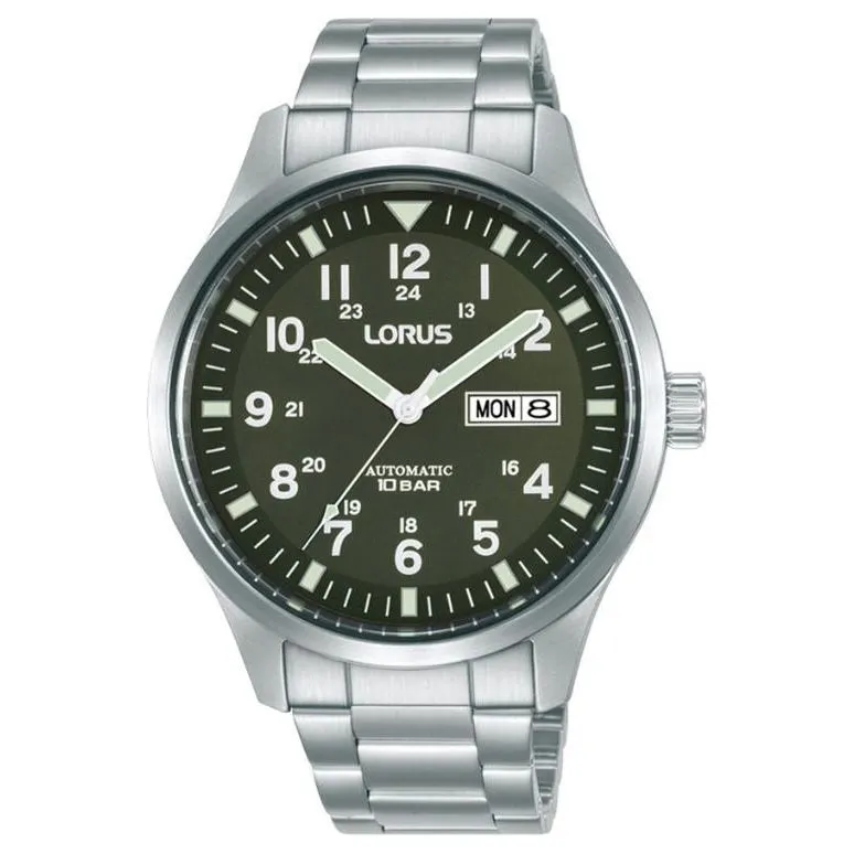 Lorus Men's Automatic Watch with Day/Date, Stainless Steel Band, Dark Green Dial RL407BX9