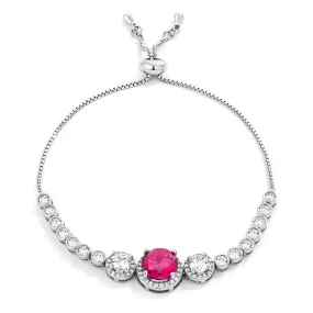 LOVCIA Elegant Fuchsia & Clear CZ Rhodium-Plated Slider Tennis Bracelet