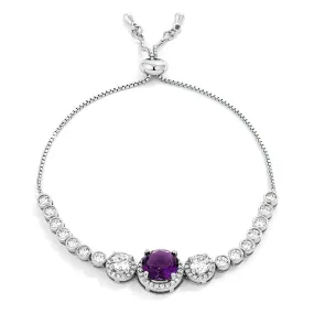 LOVCIA Rhodium-Plated Purple & Clear CZ Slider Tennis Bracelet with Graduated Stones