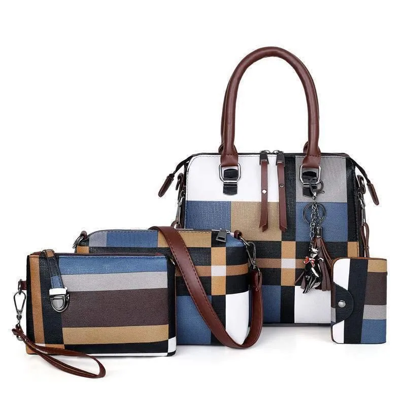 Luxury Plaid Handbag Set (4 Pcs)