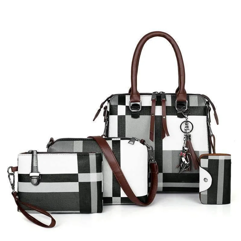 Luxury Plaid Handbag Set (4 Pcs)