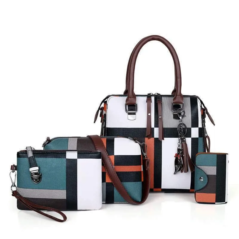 Luxury Plaid Handbag Set (4 Pcs)