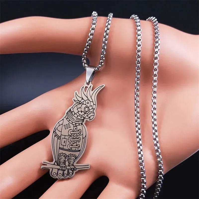 Machinery Gears Parrot Necklace Stainless Steel Industrial Revolution Machine Necklaces