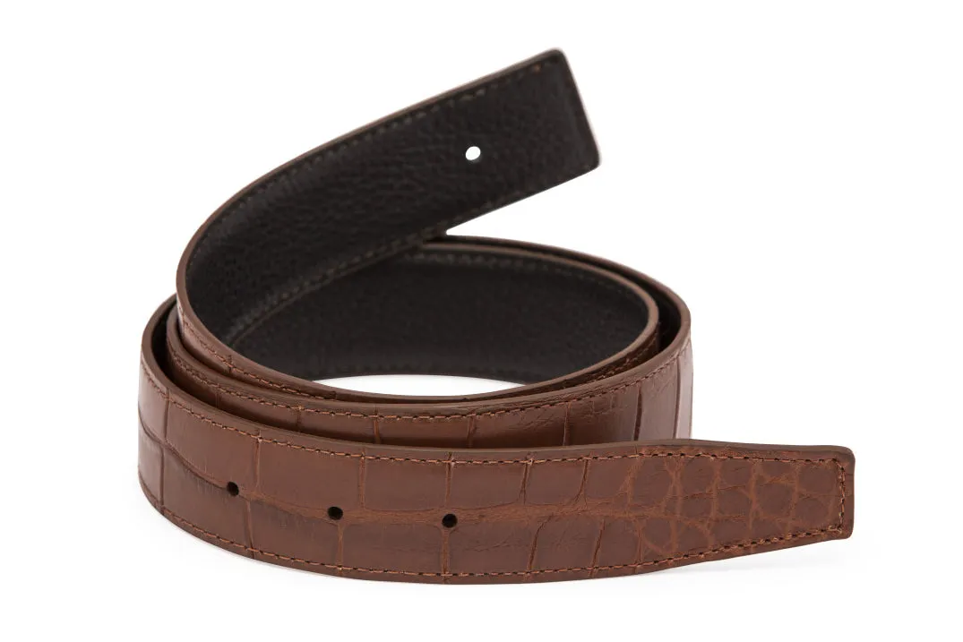 Matte Alligator and Pebbled Calf Reversible H Strap