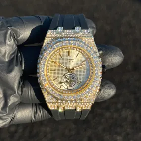 Men's 43mm Iced Out Octagonal Case Silicone Band Watch