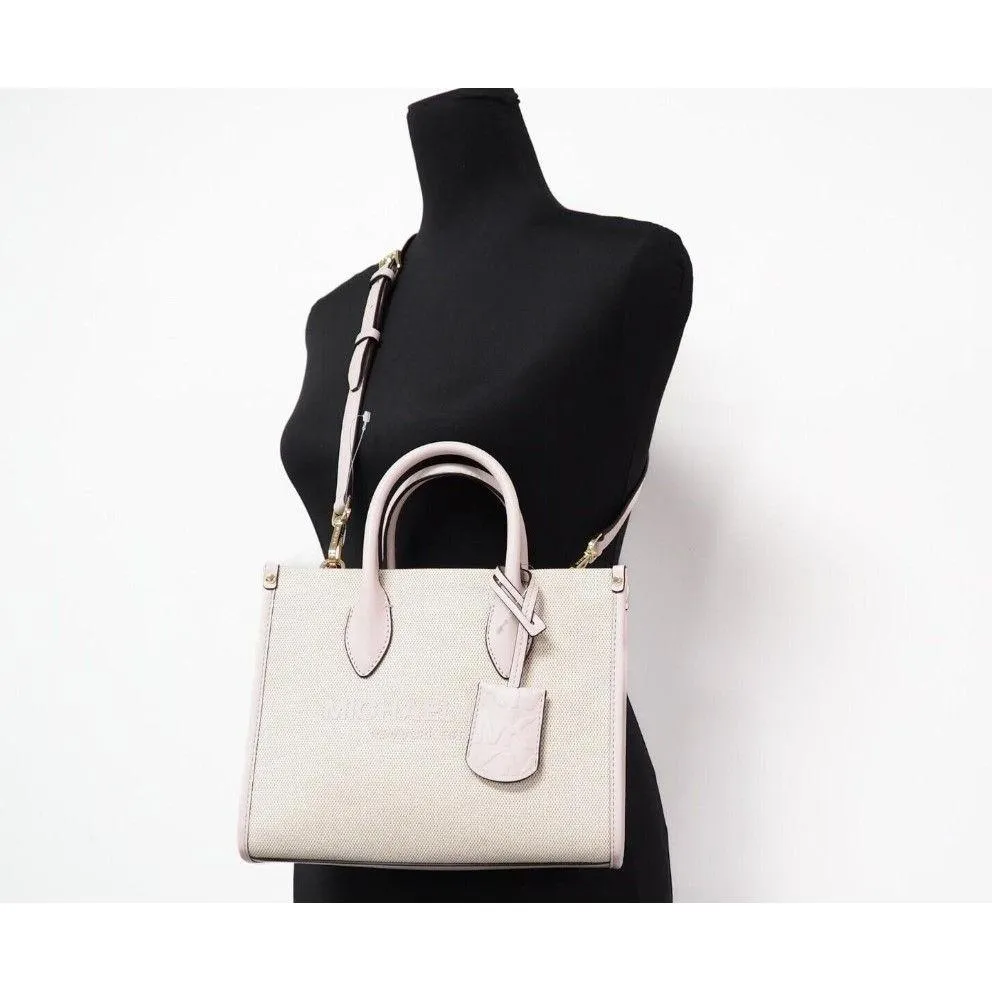 Michael Kors Mirella Small Powder Blush Canvas Shopper Crossbody Handbag Purse