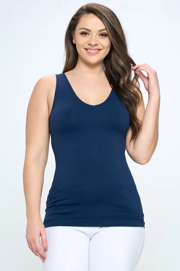 NAVY PLUS V or U Neckline Reversible Seamless Tank