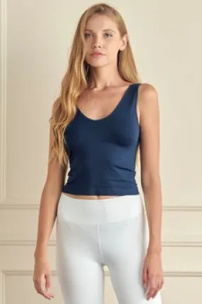 NAVY SHORT ONE SZ V or U Neckline Reversible Seamless Tank