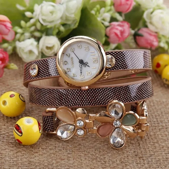 New Fashion Women's Flower Sling Chain Watch Wrap Circle Button Wristwatch