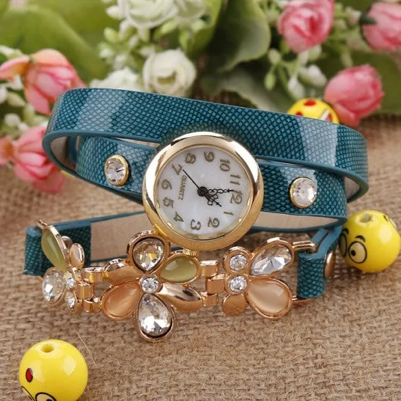 New Fashion Women's Flower Sling Chain Watch Wrap Circle Button Wristwatch