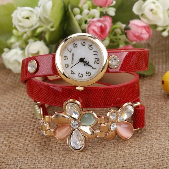 New Fashion Women's Flower Sling Chain Watch Wrap Circle Button Wristwatch