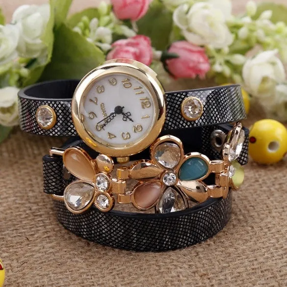 New Fashion Women's Flower Sling Chain Watch Wrap Circle Button Wristwatch