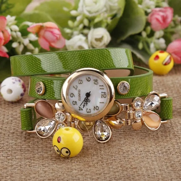 New Fashion Women's Flower Sling Chain Watch Wrap Circle Button Wristwatch