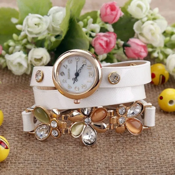 New Fashion Women's Flower Sling Chain Watch Wrap Circle Button Wristwatch