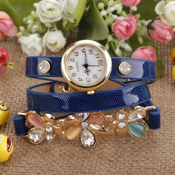 New Fashion Women's Flower Sling Chain Watch Wrap Circle Button Wristwatch