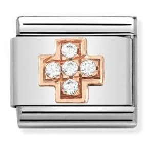 Nomination Classic Link with CZ Cross in Rose Gold Tone
