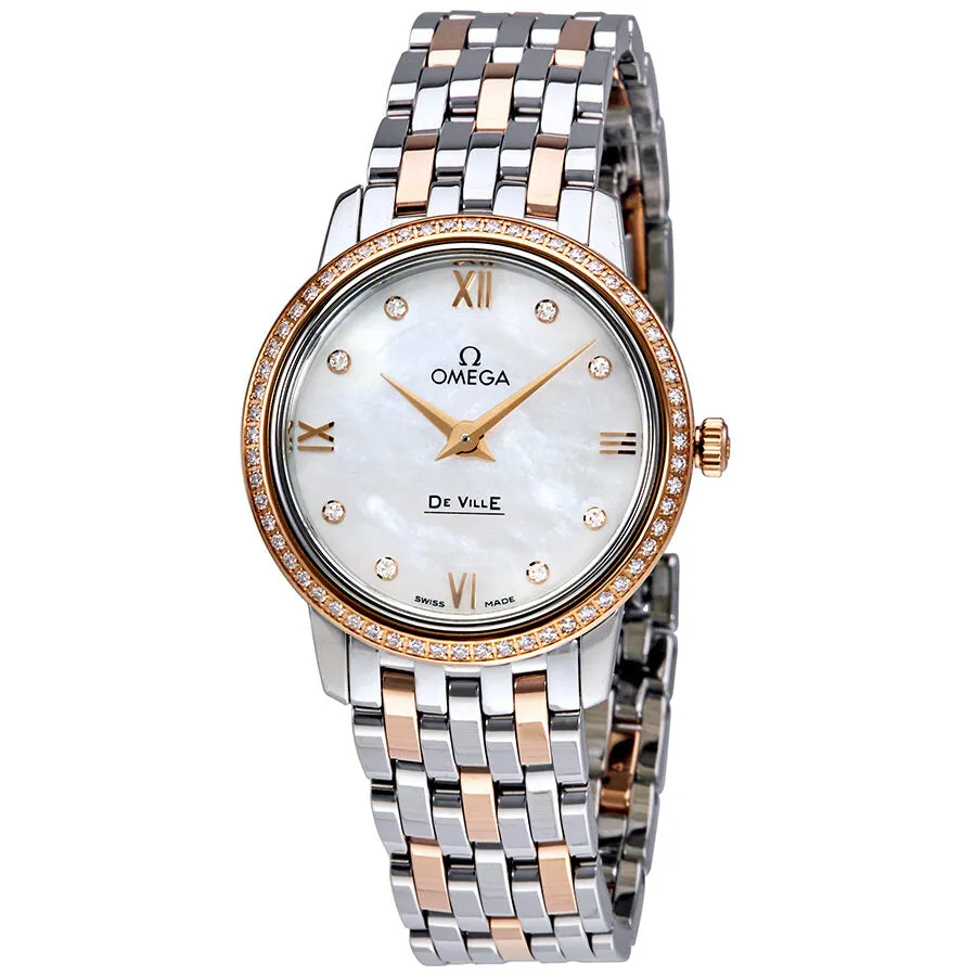 Omega De Ville Perstige Mother of Peal Diamond Dial Ladies Watch 42425276055002 424.25.27.60.55.002