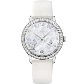 Omega De Ville Prestige 32.7 mm, white gold on leather strap
