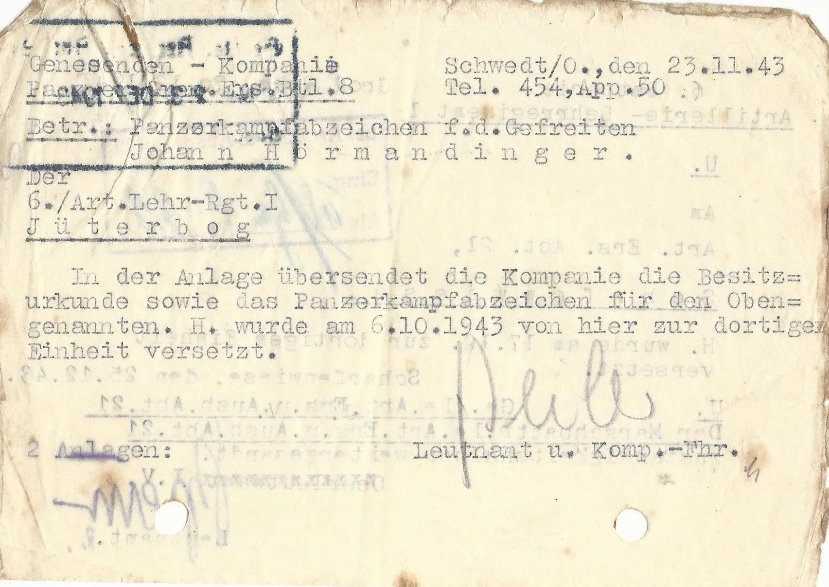 Original German WWII Named Panzergrenadier Obergefreiter Awards Grouping