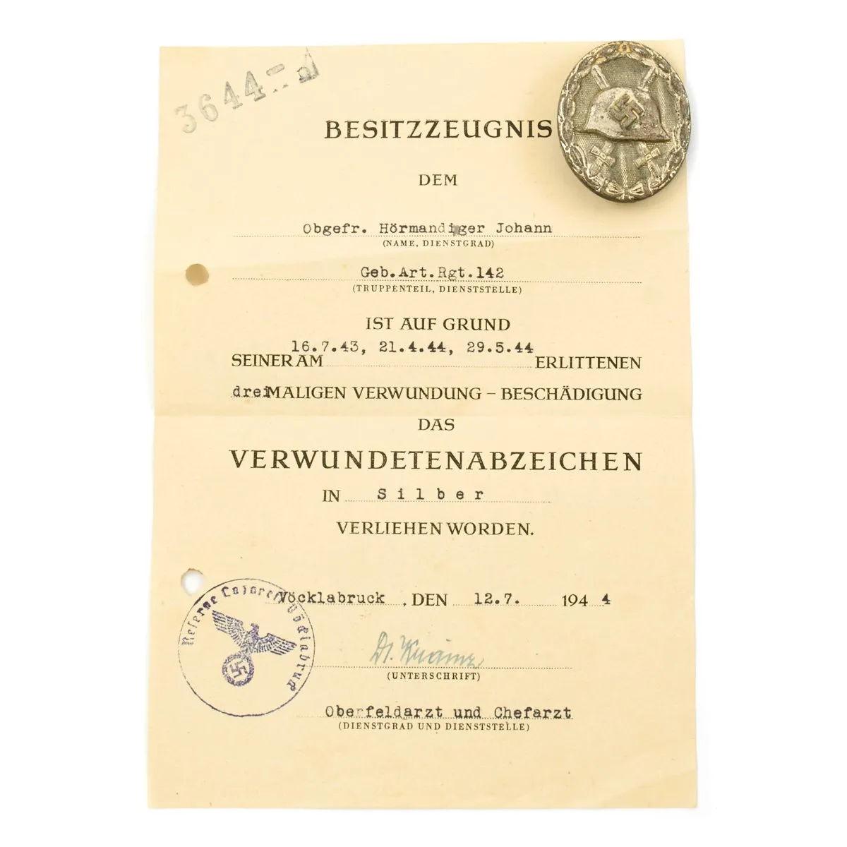 Original German WWII Named Panzergrenadier Obergefreiter Awards Grouping