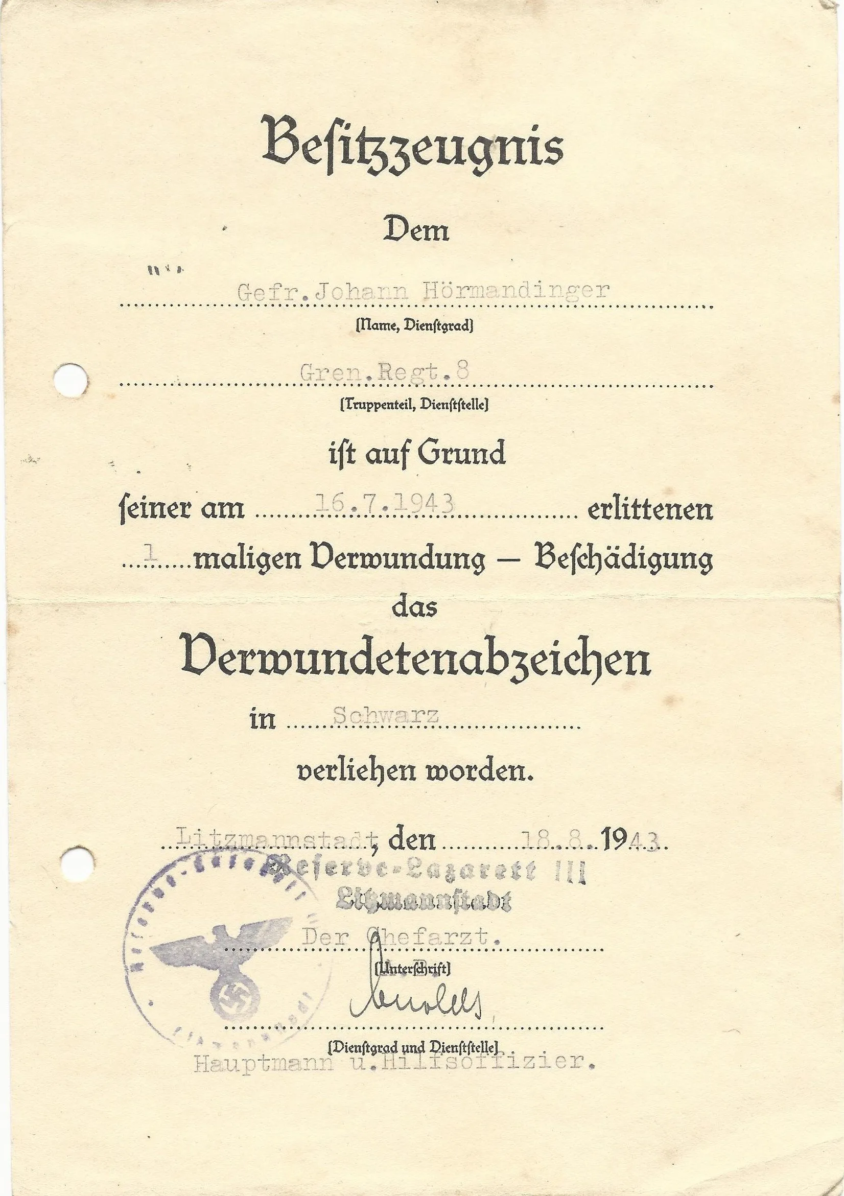 Original German WWII Named Panzergrenadier Obergefreiter Awards Grouping