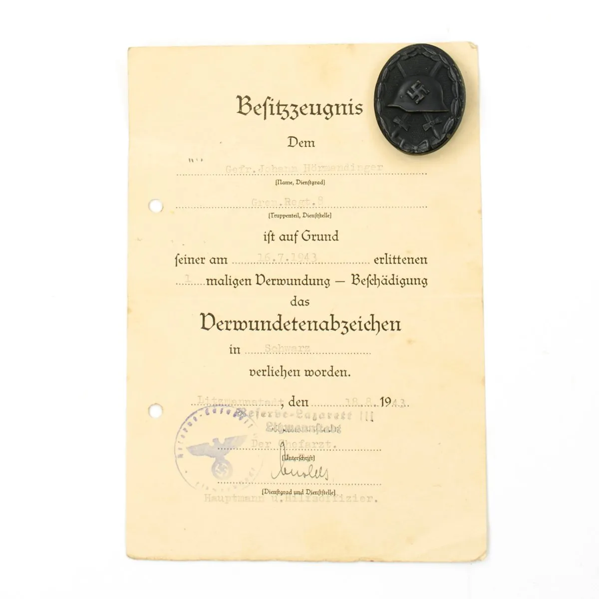 Original German WWII Named Panzergrenadier Obergefreiter Awards Grouping