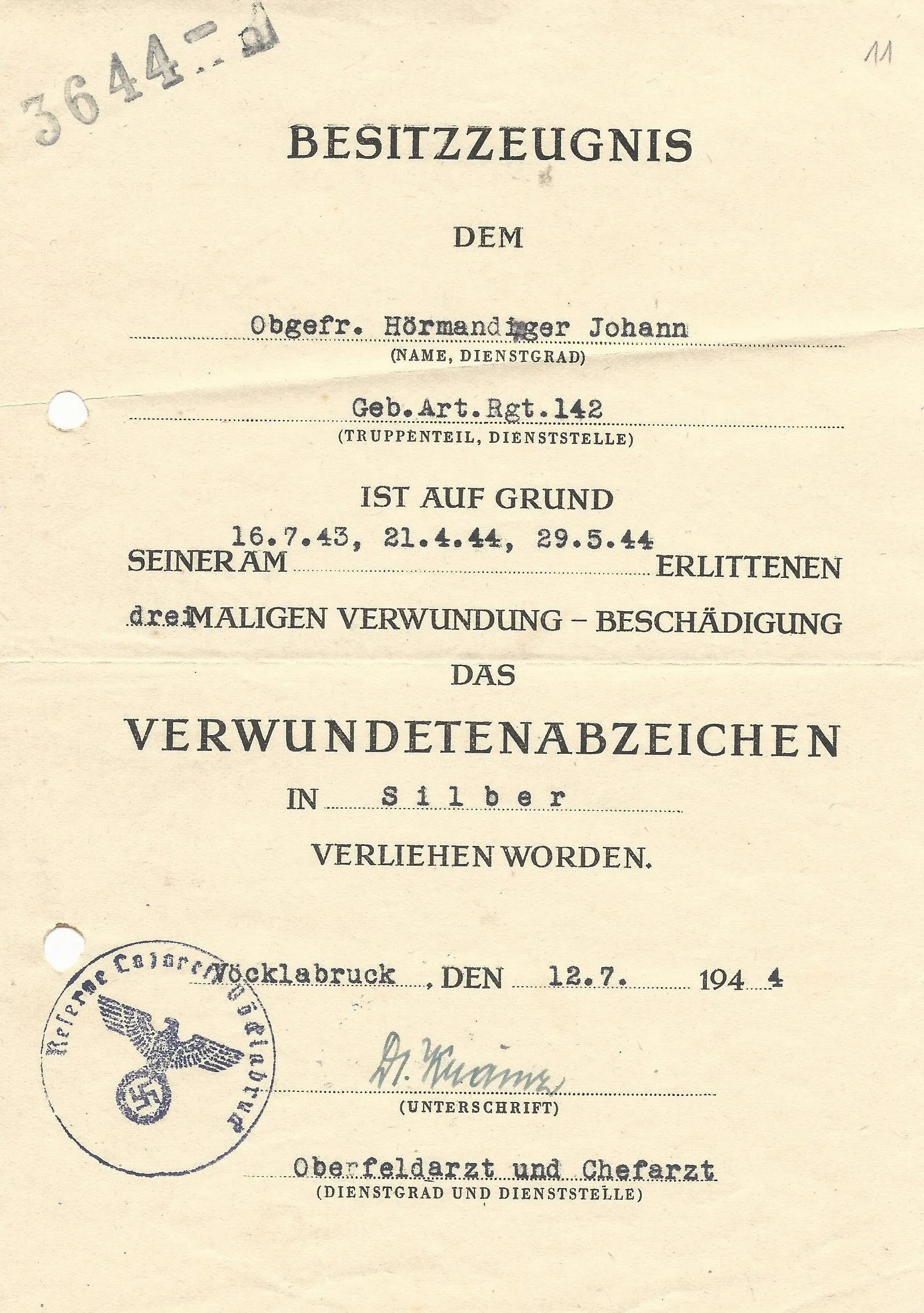 Original German WWII Named Panzergrenadier Obergefreiter Awards Grouping