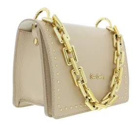 Pierre Cardin Beige Leather Medium Structured Acetate Strap Shoulder Bag