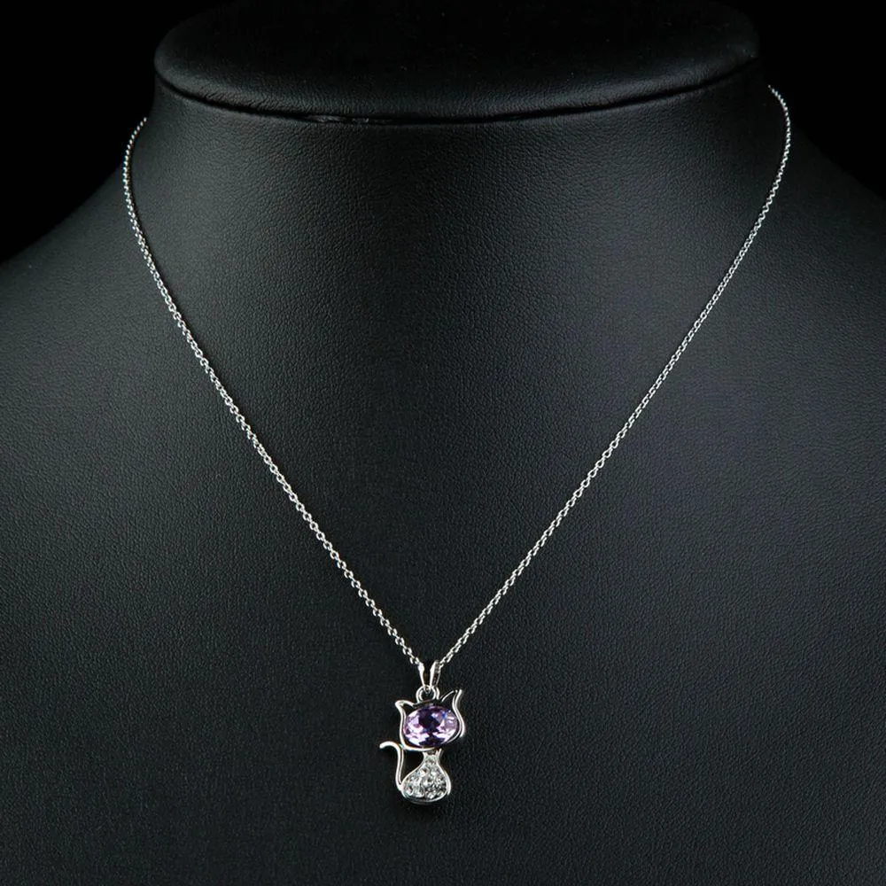 Purple Cat Pendant Necklace KPN0206