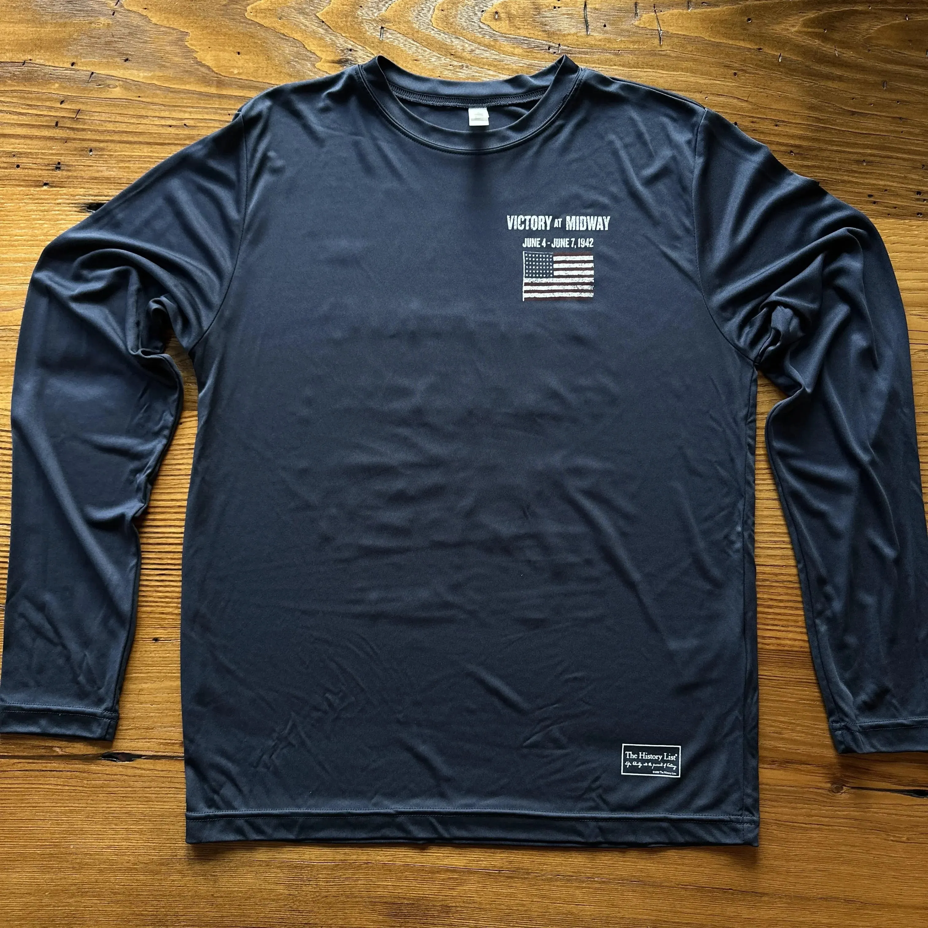 "Victory at Midway" on moisture-wicking 100% polyester interlock with SPF 40  UV protection - Long-sleeved